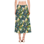 Summer Hawaiian Leaves Pattern Print Side Slit Midi Skirt
