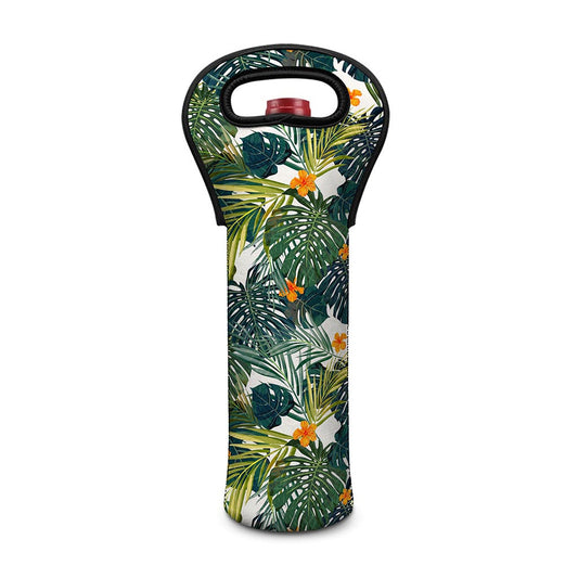 Summer Hawaiian Leaves Pattern Print Single Neoprene Wine Tote