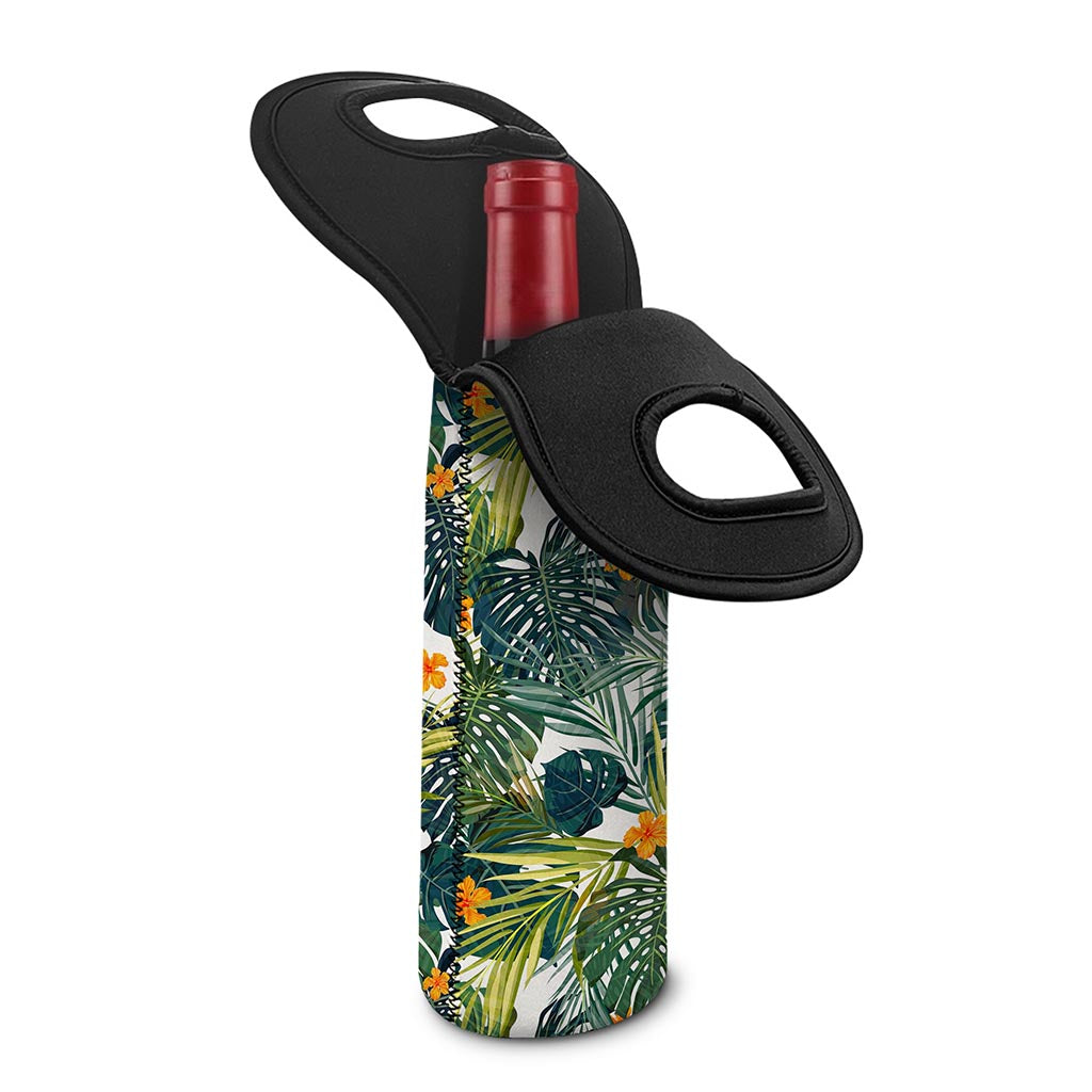 Summer Hawaiian Leaves Pattern Print Single Neoprene Wine Tote