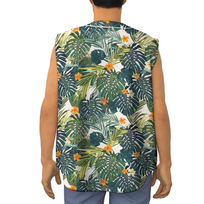 Summer Hawaiian Leaves Pattern Print Sleeveless Baseball Jersey