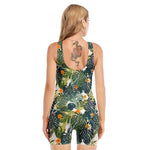 Summer Hawaiian Leaves Pattern Print Sleeveless One Piece Swimsuit