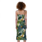 Summer Hawaiian Leaves Pattern Print Slim Fit Midi Cami Dress