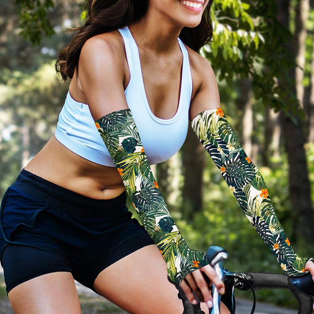 Summer Hawaiian Leaves Pattern Print Sun Protection Arm Sleeves