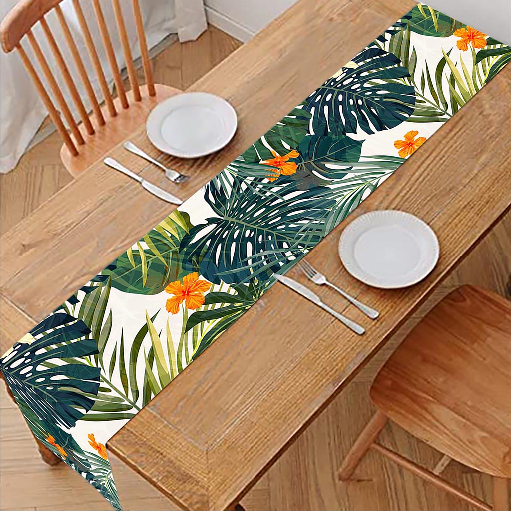 Summer Hawaiian Leaves Pattern Print Table Runner