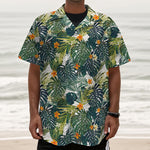 Summer Hawaiian Leaves Pattern Print Textured Short Sleeve Shirt