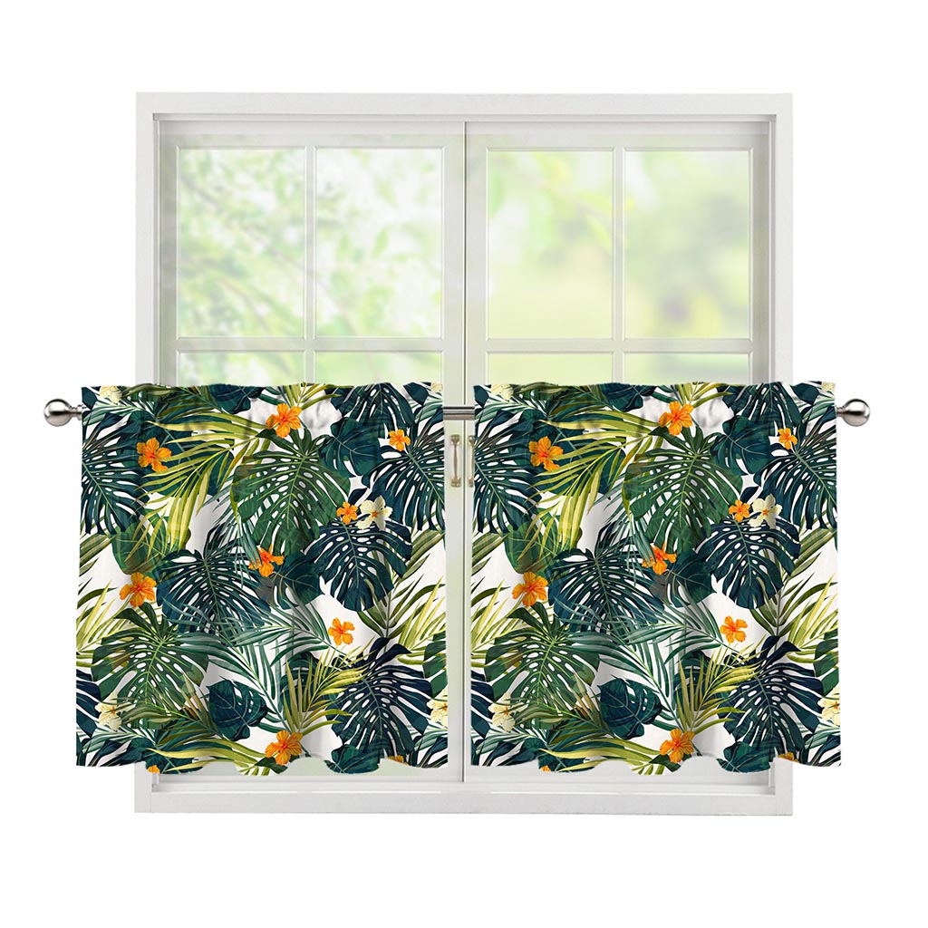 Summer Hawaiian Leaves Pattern Print Tier Curtains