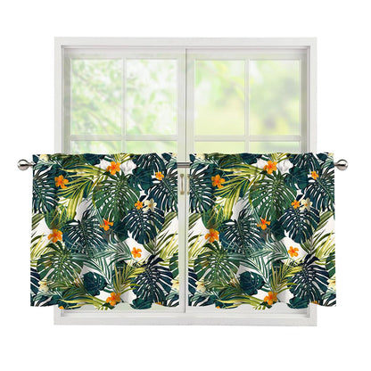 Summer Hawaiian Leaves Pattern Print Tier Curtains