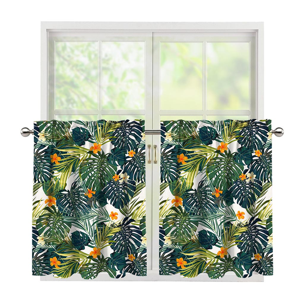 Summer Hawaiian Leaves Pattern Print Tier Curtains