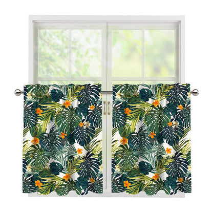 Summer Hawaiian Leaves Pattern Print Tier Curtains
