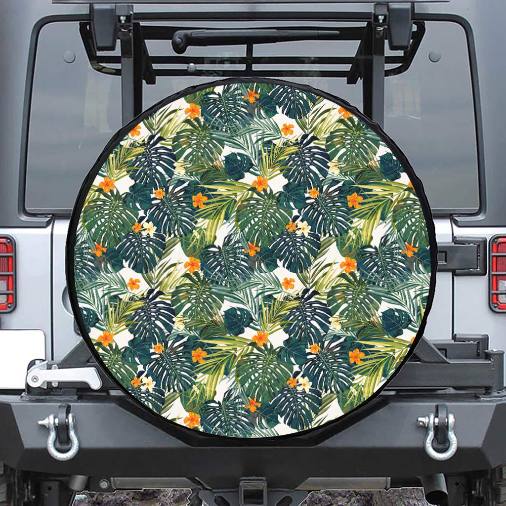 Summer Hawaiian Leaves Pattern Print Tire Cover