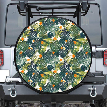 Summer Hawaiian Leaves Pattern Print Tire Cover
