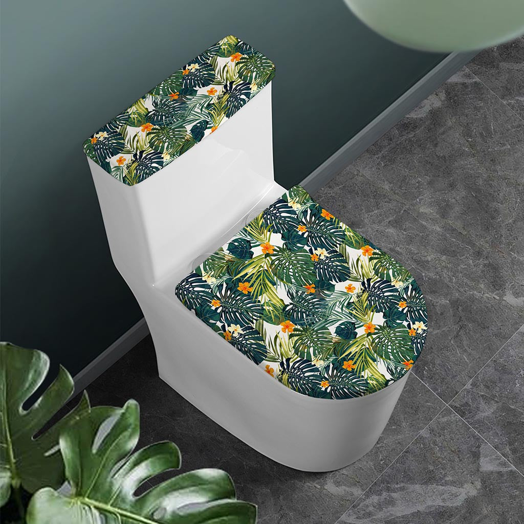 Summer Hawaiian Leaves Pattern Print Toilet Lid And Tank Cover Set