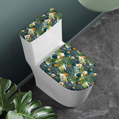 Summer Hawaiian Leaves Pattern Print Toilet Lid And Tank Cover Set