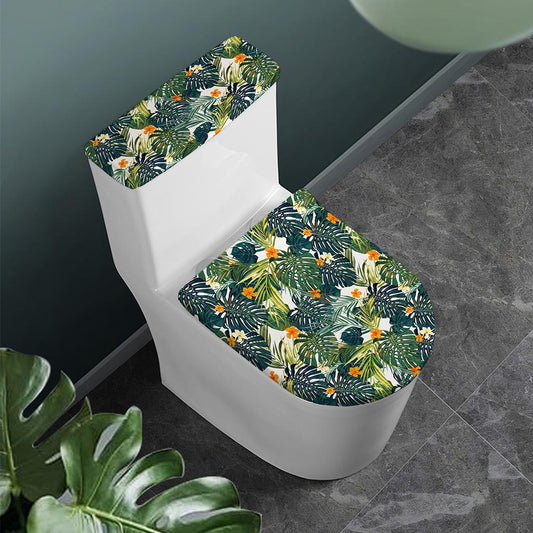 Summer Hawaiian Leaves Pattern Print Toilet Lid And Tank Cover Set
