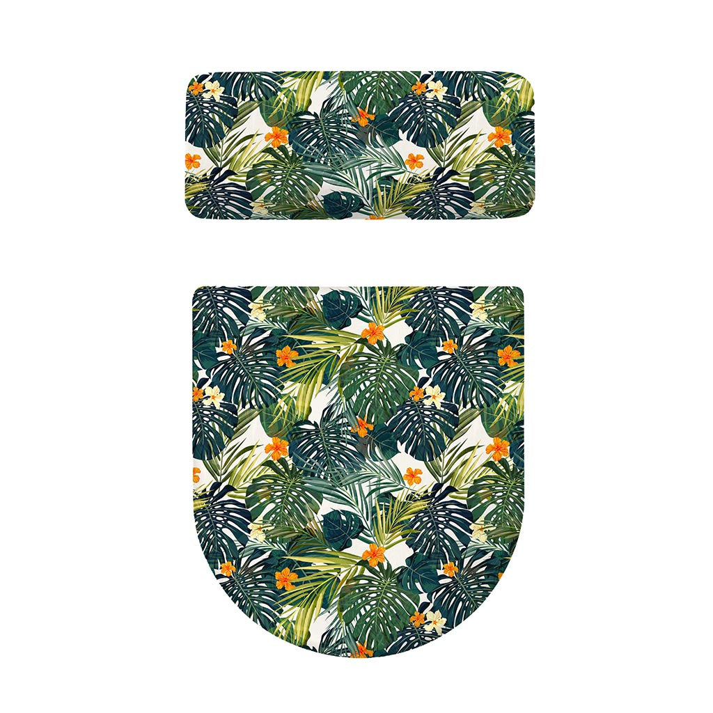 Summer Hawaiian Leaves Pattern Print Toilet Lid And Tank Cover Set