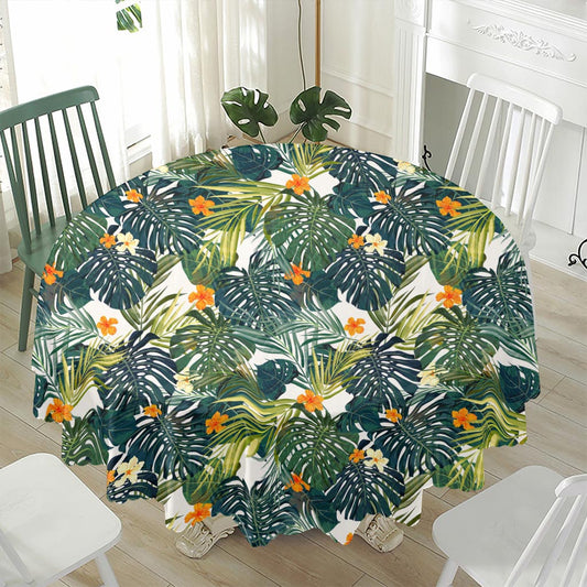 Summer Hawaiian Leaves Pattern Print Waterproof Round Tablecloth