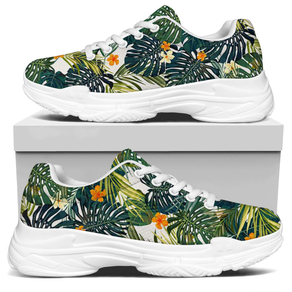 Summer Hawaiian Leaves Pattern Print White Chunky Shoes
