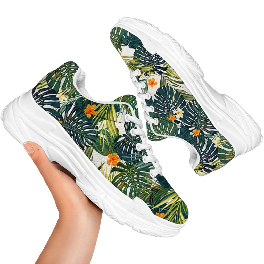 Summer Hawaiian Leaves Pattern Print White Chunky Shoes