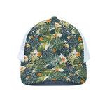 Summer Hawaiian Leaves Pattern Print White Mesh Trucker Cap