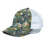 Summer Hawaiian Leaves Pattern Print White Mesh Trucker Cap