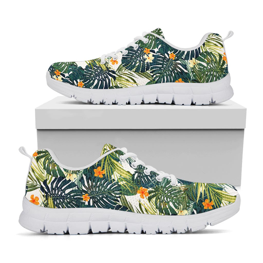 Summer Hawaiian Leaves Pattern Print White Running Shoes