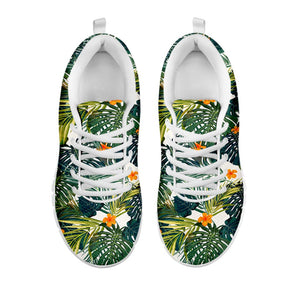 Summer Hawaiian Leaves Pattern Print White Running Shoes