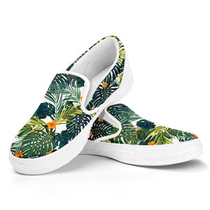 Summer Hawaiian Leaves Pattern Print White Slip On Sneakers