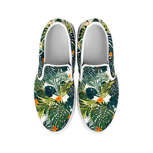 Summer Hawaiian Leaves Pattern Print White Slip On Sneakers