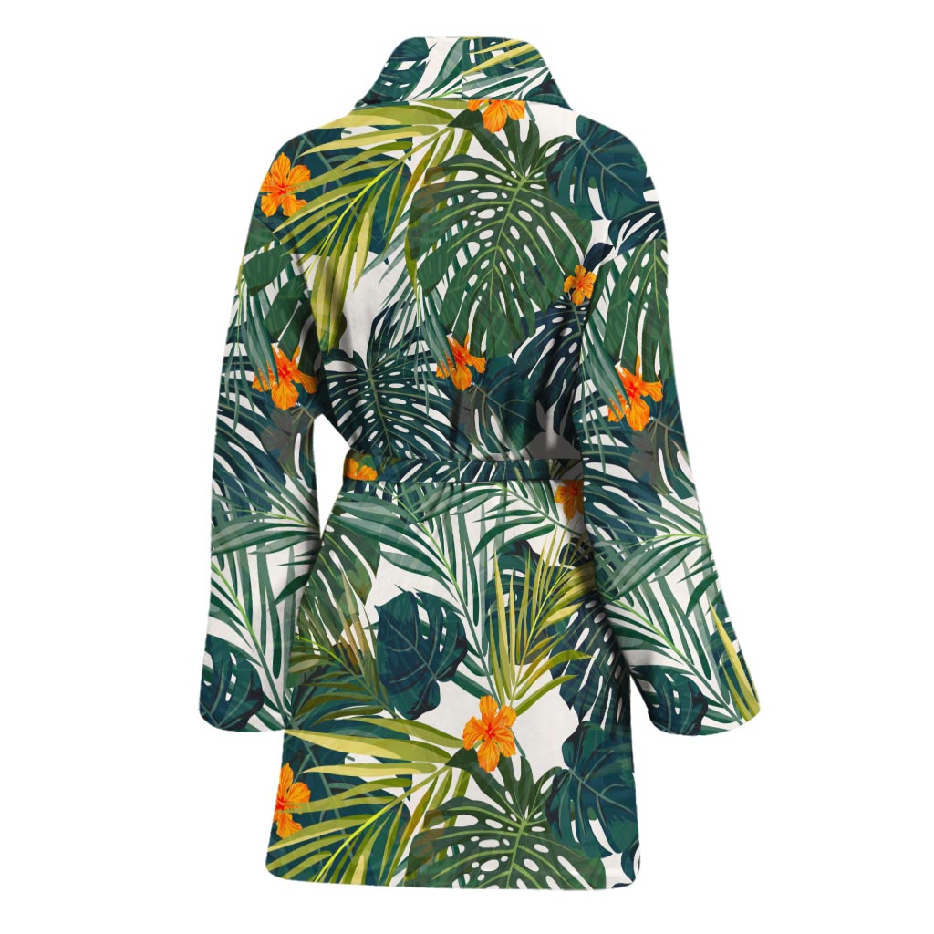 Summer Hawaiian Leaves Pattern Print Women's Bathrobe