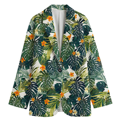 Summer Hawaiian Leaves Pattern Print Women's Blazer