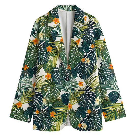 Summer Hawaiian Leaves Pattern Print Women's Blazer