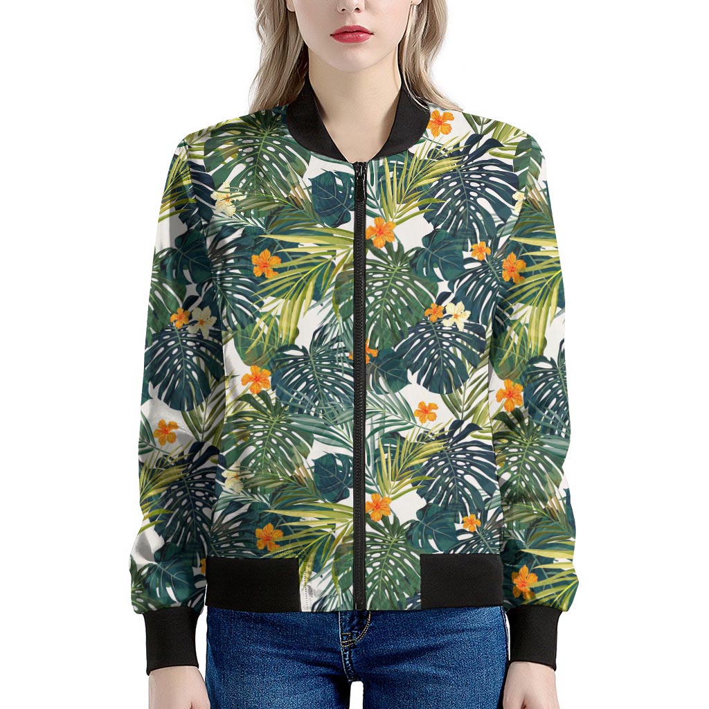 Summer Hawaiian Leaves Pattern Print Women's Bomber Jacket