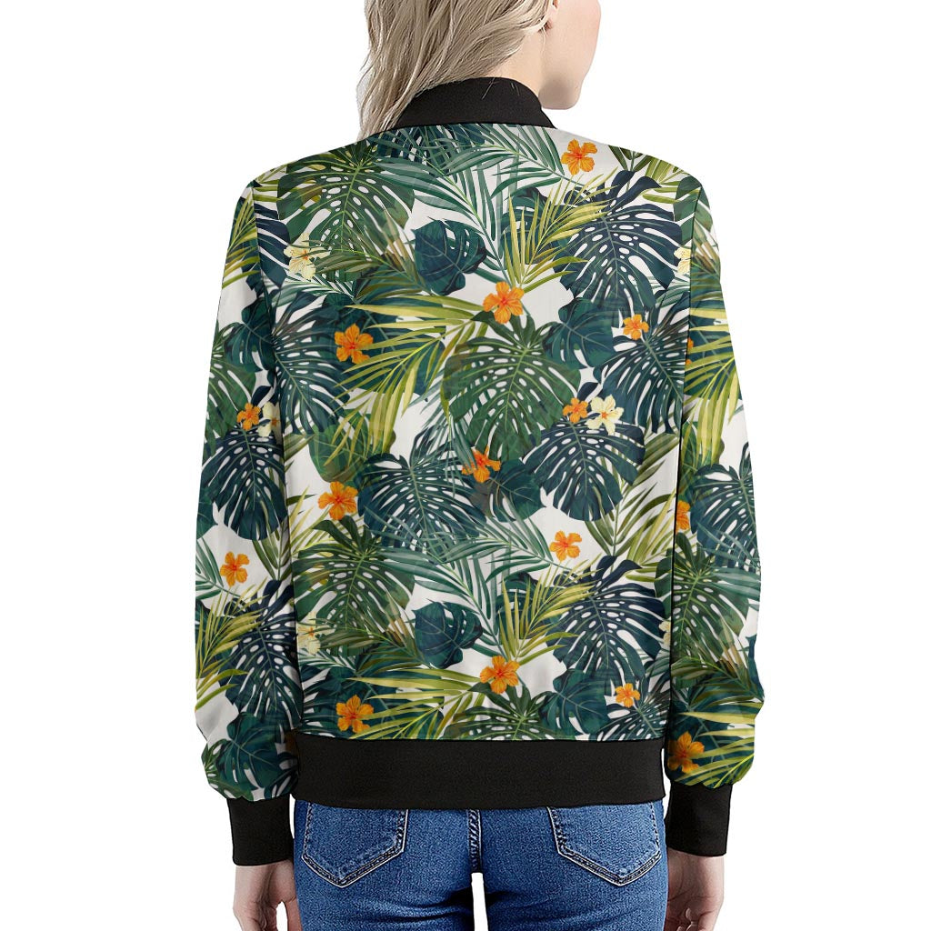 Summer Hawaiian Leaves Pattern Print Women's Bomber Jacket