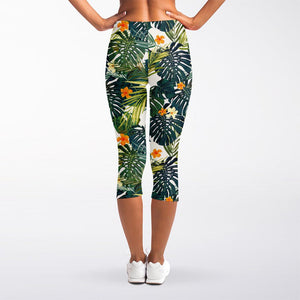 Summer Hawaiian Leaves Pattern Print Women's Capri Leggings