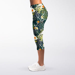 Summer Hawaiian Leaves Pattern Print Women's Capri Leggings