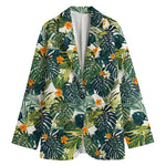 Summer Hawaiian Leaves Pattern Print Women's Cotton Blazer