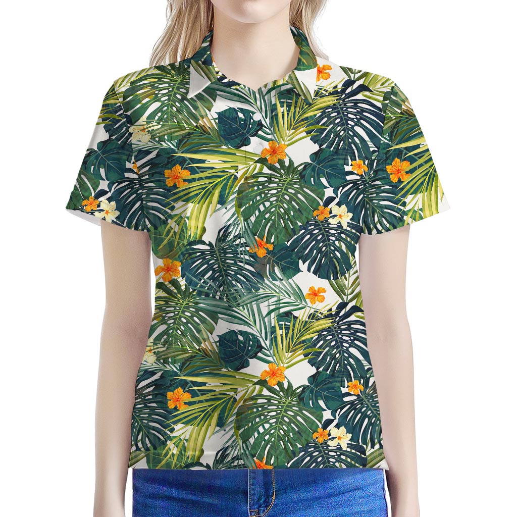 Summer Hawaiian Leaves Pattern Print Women's Polo Shirt