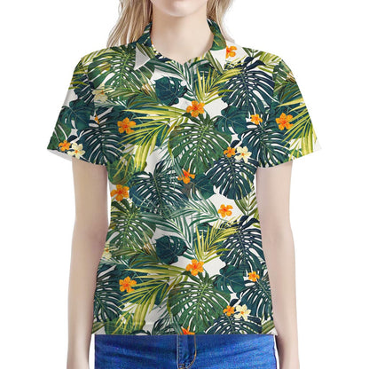Summer Hawaiian Leaves Pattern Print Women's Polo Shirt