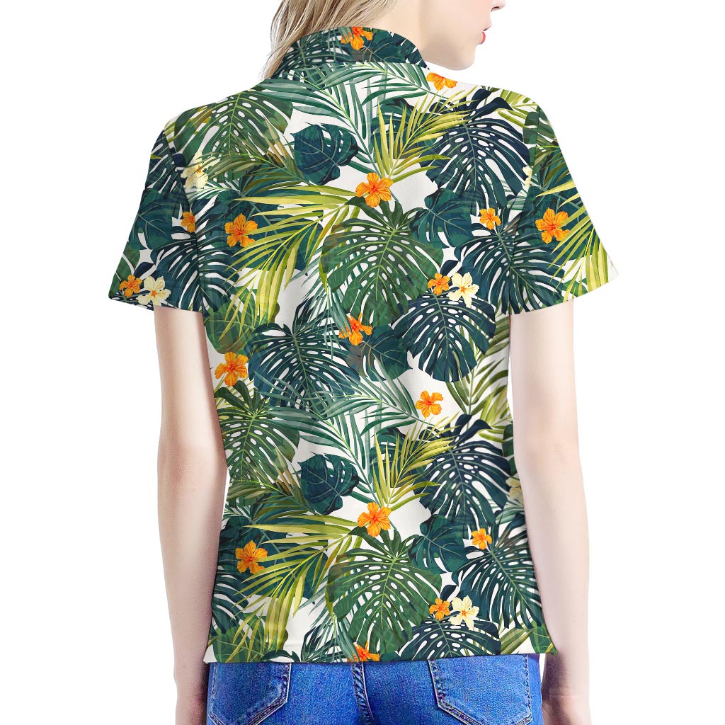 Summer Hawaiian Leaves Pattern Print Women's Polo Shirt