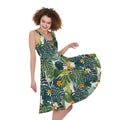 Summer Hawaiian Leaves Pattern Print Sleeveless Knee Length Dress
