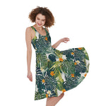 Summer Hawaiian Leaves Pattern Print Women's Sleeveless Dress