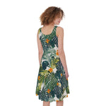 Summer Hawaiian Leaves Pattern Print Women's Sleeveless Dress