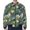 Summer Hawaiian Leaves Pattern Print Zip Sleeve Bomber Jacket