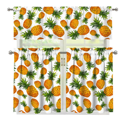 Summer Pineapple Pattern Print 3 Piece Kitchen Curtains