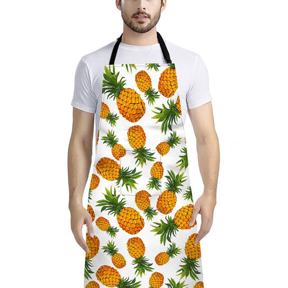 Summer Pineapple Pattern Print Bib Apron With Pocket