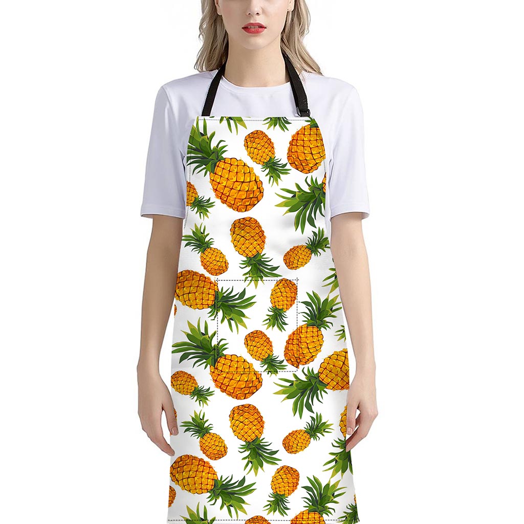 Summer Pineapple Pattern Print Bib Apron With Pocket