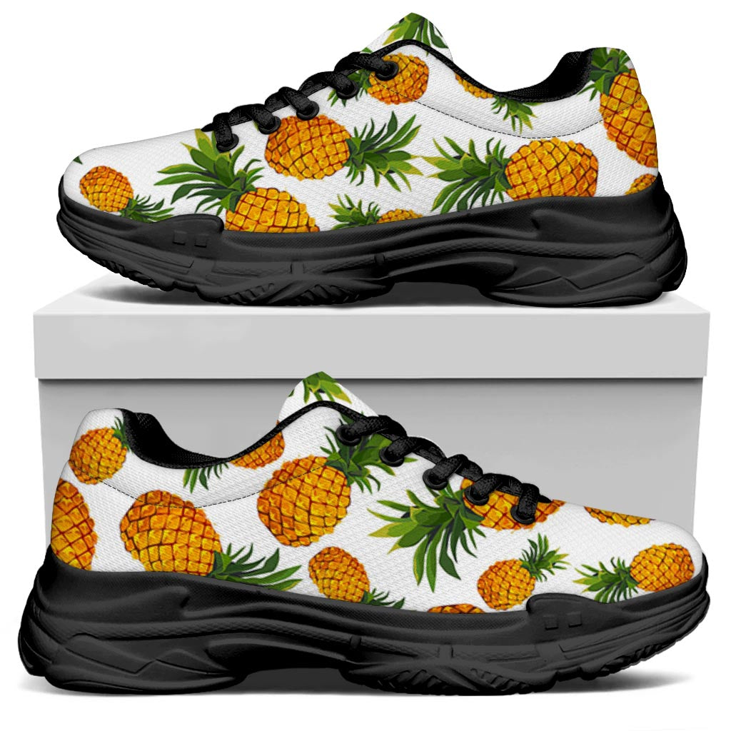 Summer Pineapple Pattern Print Black Chunky Shoes