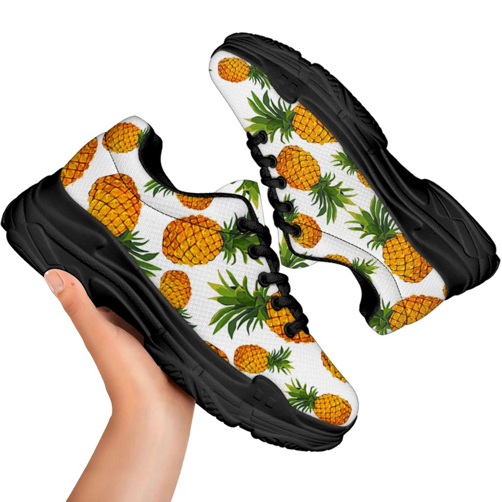 Summer Pineapple Pattern Print Black Chunky Shoes