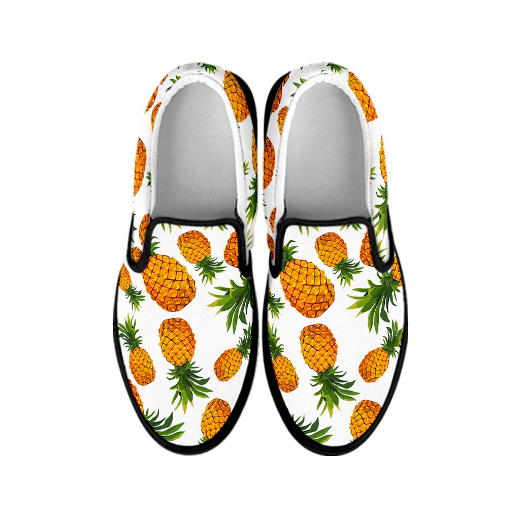 Summer Pineapple Pattern Print Black Slip On Sneakers