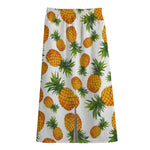 Summer Pineapple Pattern Print Cotton Front Slit Maxi Skirt